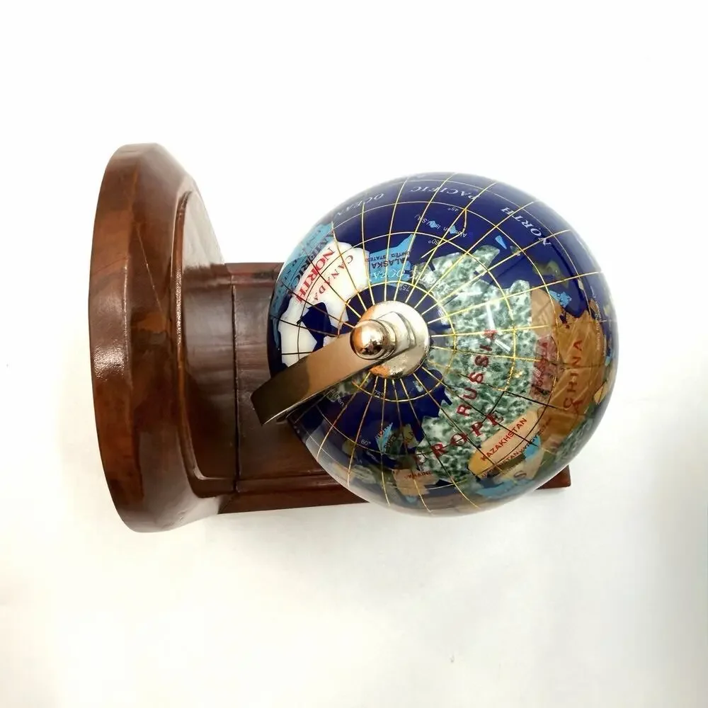 Gemstone & Wood - World Globe Bookend - 4